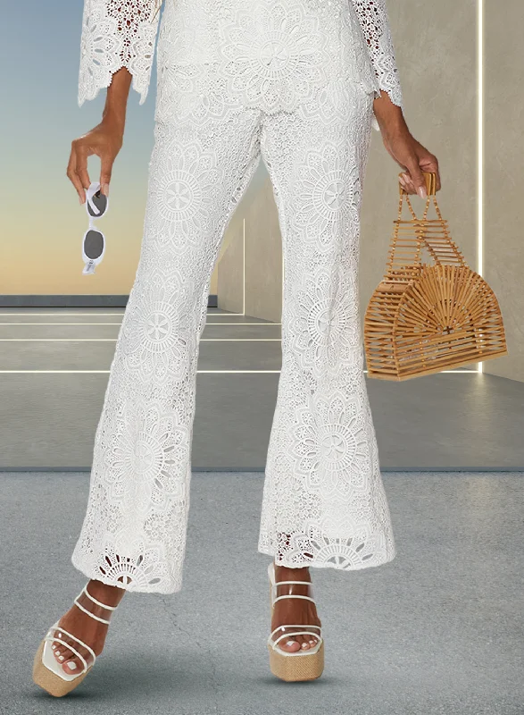 Love the Queen 17538P - White - Lined Novelty Lace Pants with Side Pockets Formal Wide-Leg Pants Love the Queen 17538P - White - Lined Novelty Lace Pants with Side Pockets Formal Wide-Leg Pants