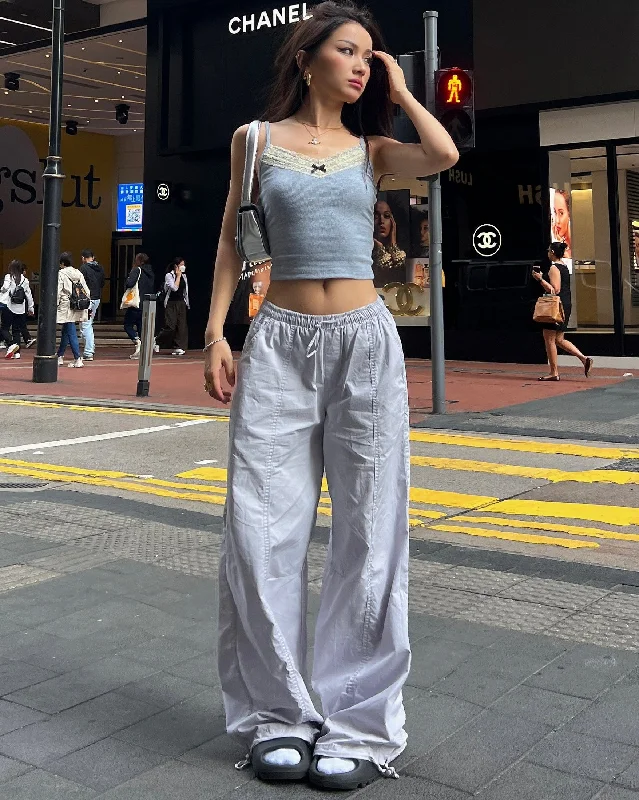 Erica Solid Color Stretch Mid-waist Strappy Drawstring Elasticated Waist Straight Loose Cargo Parachute Pants Warm Wool Trousers Erica Solid Color Stretch Mid-waist Strappy Drawstring Elasticated Waist Straight Loose Cargo Parachute Pants Warm Wool Trousers