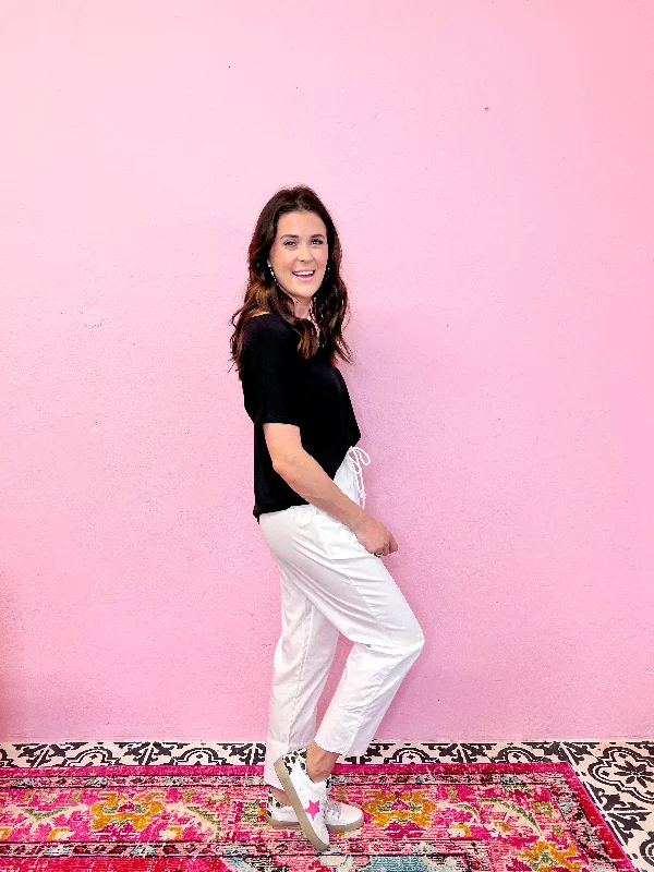 Coastal Comfort Pants-Off White Trendy High-Waist Trousers