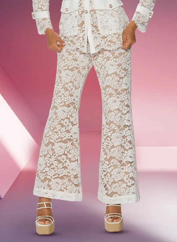 Love the Queen 17540P - Off White - Contrast Lined Lace Pants with Pockets Casual Plaid Pants Love the Queen 17540P - Off White - Contrast Lined Lace Pants with Pockets Casual Plaid Pants