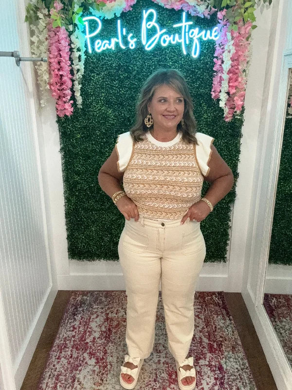 Gracie Ivory Wide Leg Denim Pant Comfy Athletic Pants