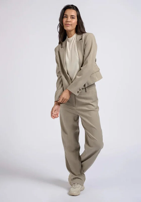 YAYA Straight Leg Woven Pants, Brown Trendy Printed Pants