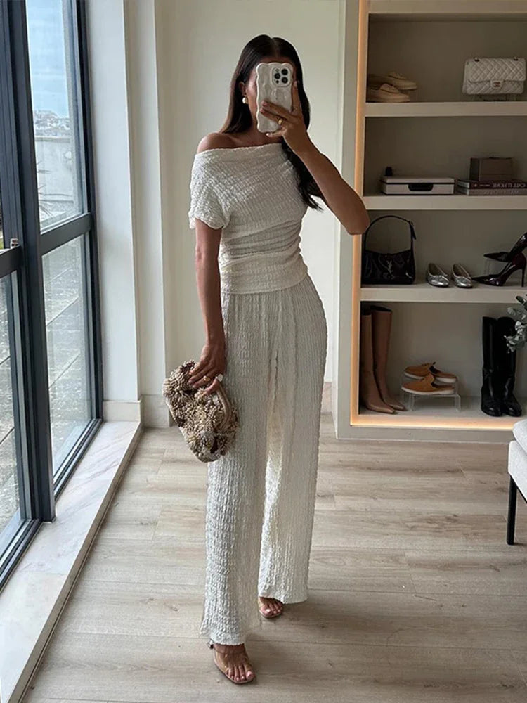 Elegant Solid Irregular Long Pant Sets for Women Top Pants Set Casual Drawstring Pants Elegant Solid Irregular Long Pant Sets for Women Top Pants Set Casual Drawstring Pants