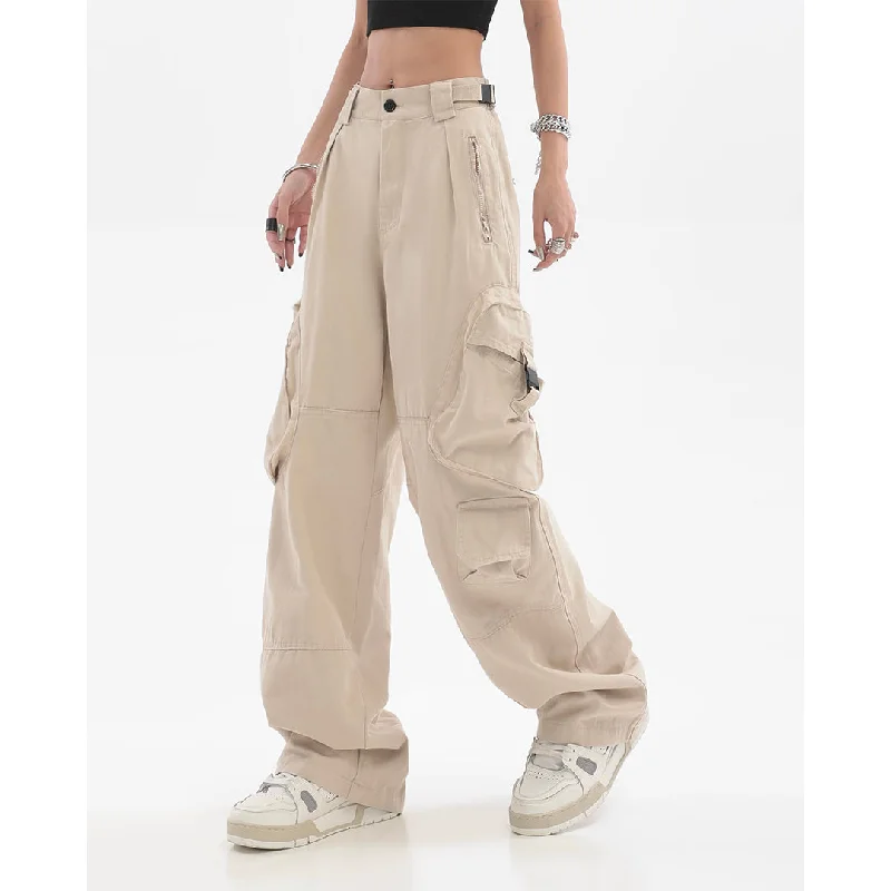 William Retro High Waist Multi-Pocket Straight Leg Cargo Pants Cozy Full-Length Pants William Retro High Waist Multi-Pocket Straight Leg Cargo Pants Cozy Full-Length Pants
