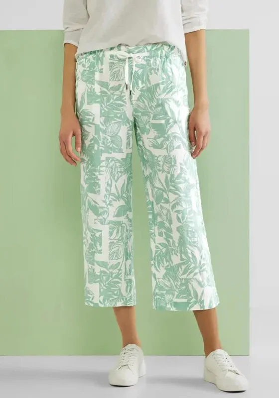 Street One Emee Loose Fit Linen Pants, Green Chic Wool Trousers