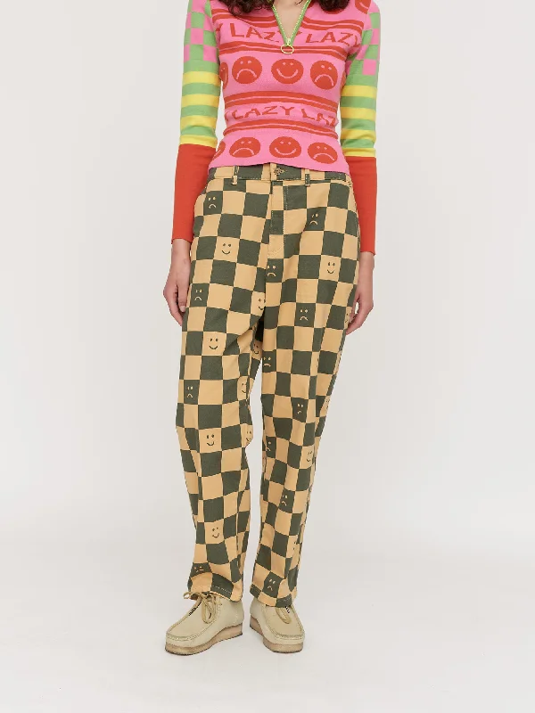 Mustard Checkerboard Tokyo Pants Chic Faux Leather Pants
