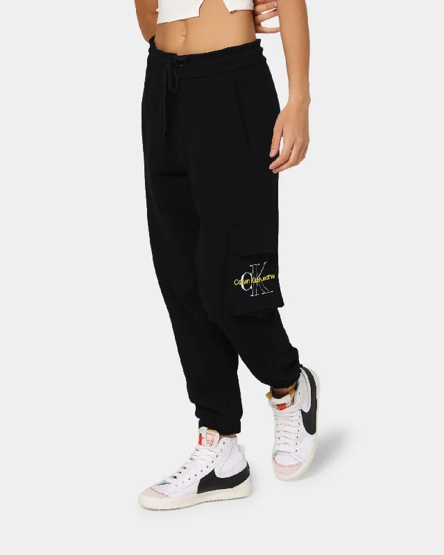 Calvin Klein Two Tone Monogram HWK Pants Ck Black Trendy Wide-Legged Trousers