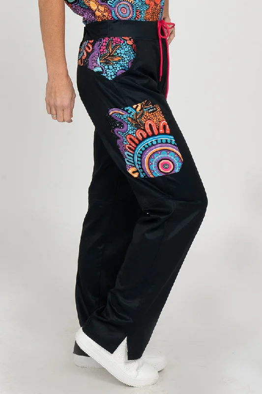 Celebration Women's Cargo Scrub Pants Chic Faux Leather Pants