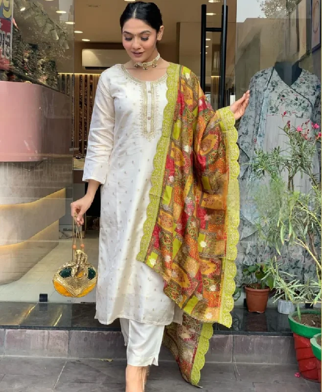 Designer Pure Viscose Jacquard Kurta With Pant And Heavy Dupatta Casual Track Pants