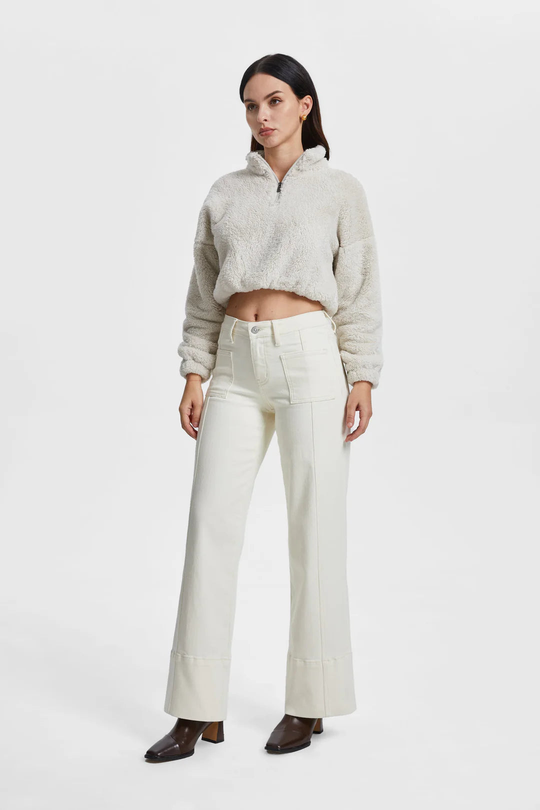 Katie Mid Rise Wide Leg Pants Casual Skinny Fit Pants
