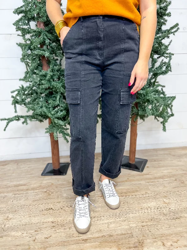 Ready For It Cargo Pants-Black Fashionable Tapered Leg Pants