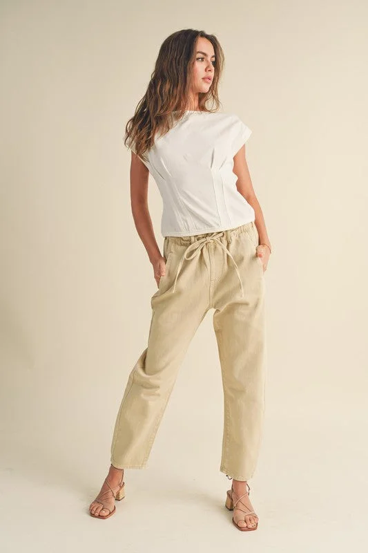 Paperbag Waist Washed Pants Trendy Work Pants