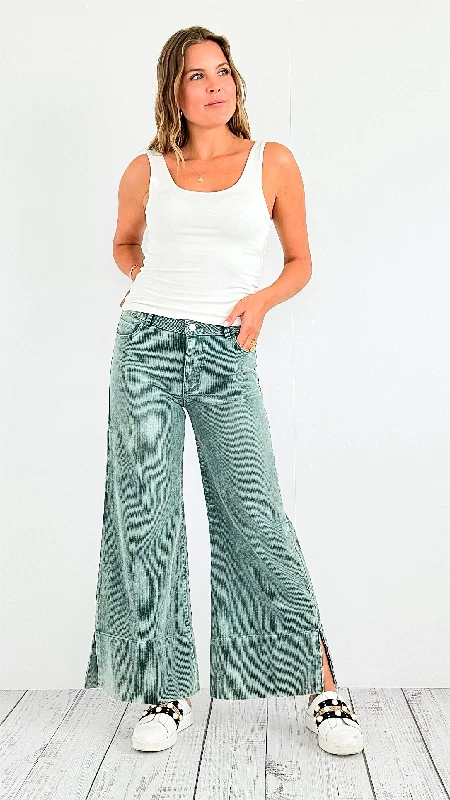 Wide Leg Pants Fashionable Button-Up Pants