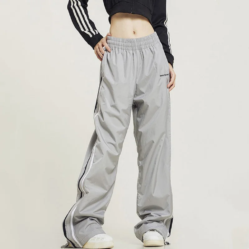 Selene Stripe Casual Straight Leg High Waist Baggy Parachute Pants Warm Wool Trousers