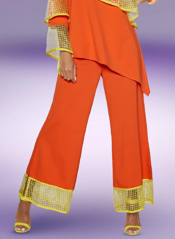 Love The Queen 17375P - Tang Yel - Mesh Trim Chiffon Pants High-Waist Jeans