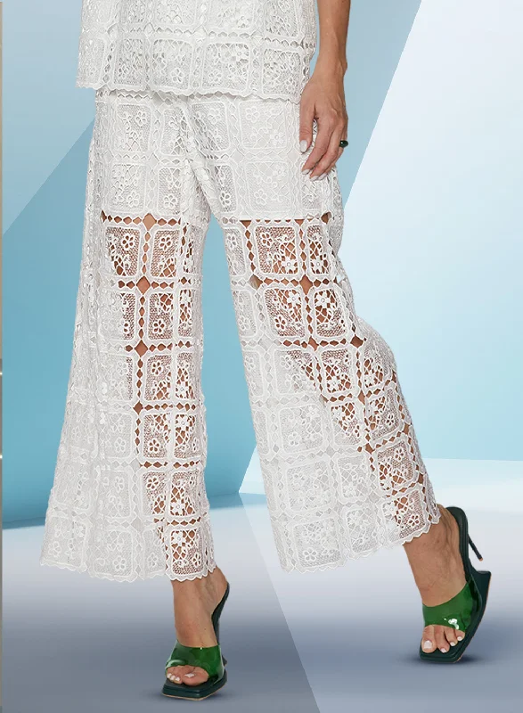 Love the Queen 17545P - White - Lined Novelty Lace Pants High-Waist Jogger Pants