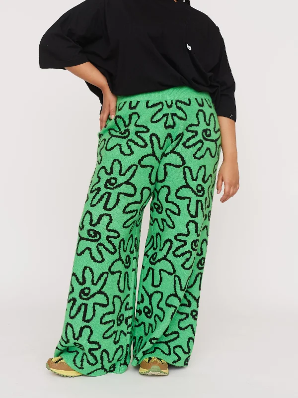 Flower Power Knit Pants High-Waist Jeans