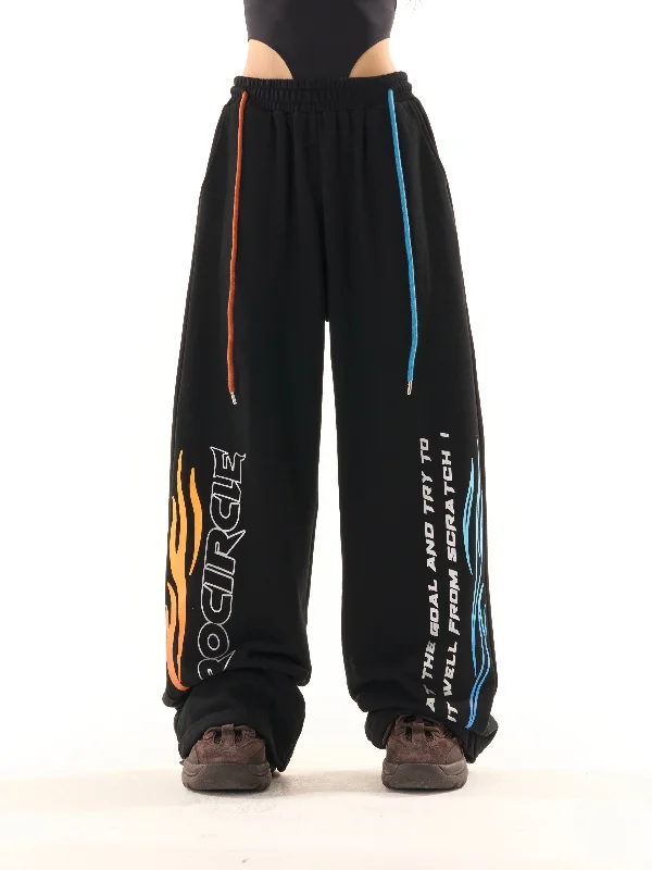 Zerocircle Black Wide-Leg Graphic Image Design High Waist Straight Leg Baggy Sweat Pants Comfortable Fleece Pants Zerocircle Black Wide-Leg Graphic Image Design High Waist Straight Leg Baggy Sweat Pants Comfortable Fleece Pants