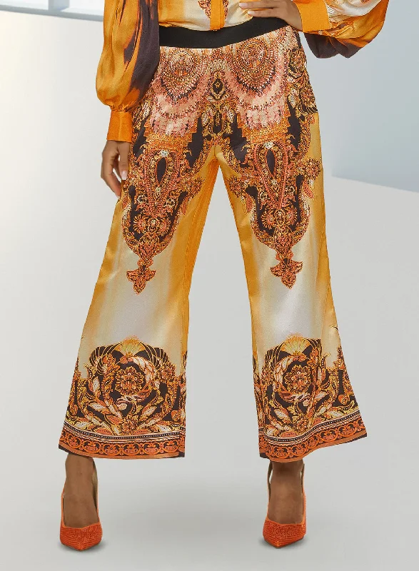 Love The Queen 17437P - Satin Print Pants with Rhinestone Details Wide-Legged Palazzos Love The Queen 17437P - Satin Print Pants with Rhinestone Details Wide-Legged Palazzos