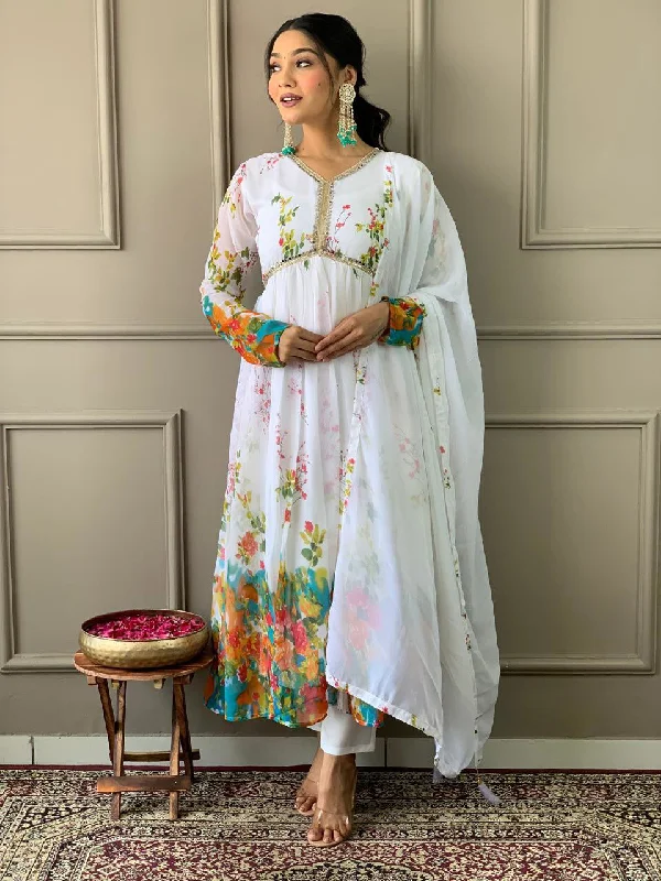 Alia Designe Floral Kurta set with Knee Bottom Pant and Border Dupatta Stylish Elastic Waist Pants Alia Designe Floral Kurta set with Knee Bottom Pant and Border Dupatta Stylish Elastic Waist Pants