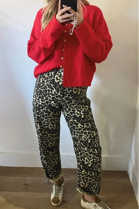 Leopard Print Denim Pants High-Waist Jogger Pants