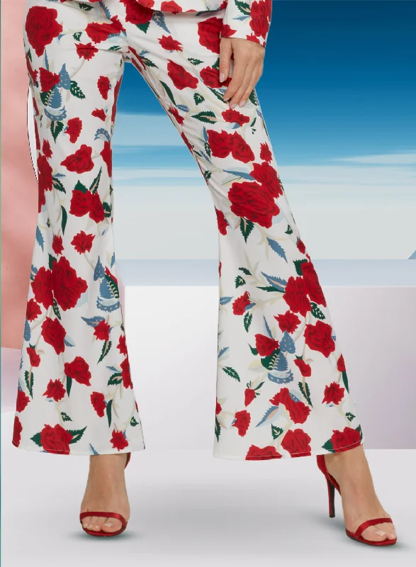 Love The Queen 17462-P - Floral Print Pant With Stretch Novelty Fabric Casual Lounge Pants Love The Queen 17462-P - Floral Print Pant With Stretch Novelty Fabric Casual Lounge Pants