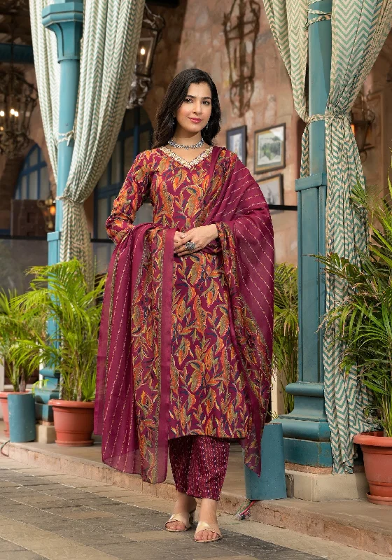 Women Floral Printed Kurta  With Pant and dupatta Elegant Silk Pants