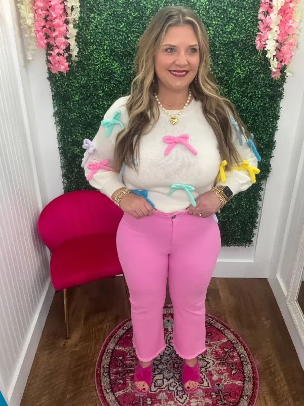 Aspen Pink High Waisted Flare Pants High-Waist Trousers