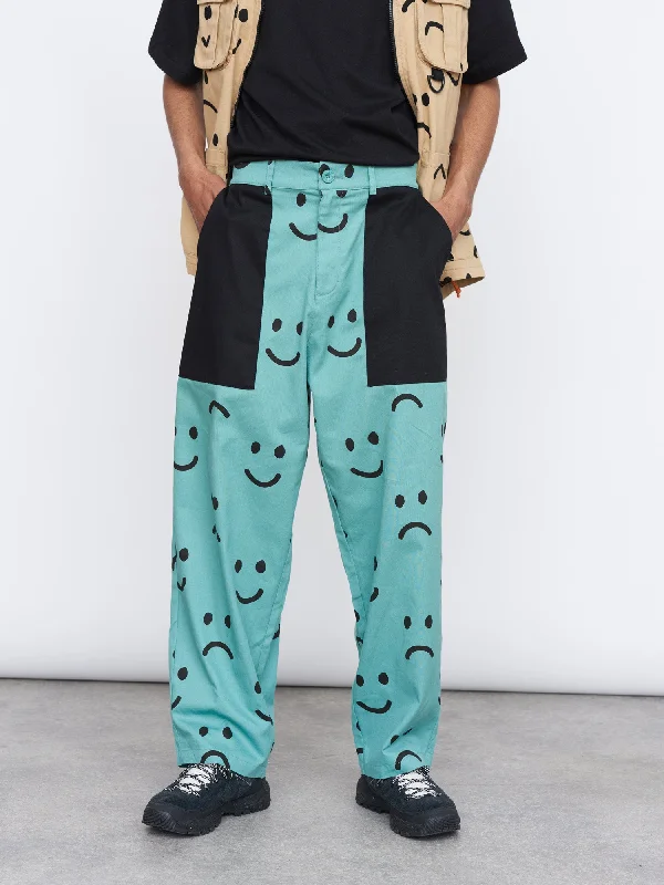 Green Happy Sad Pants Elegant Palazzo Trousers