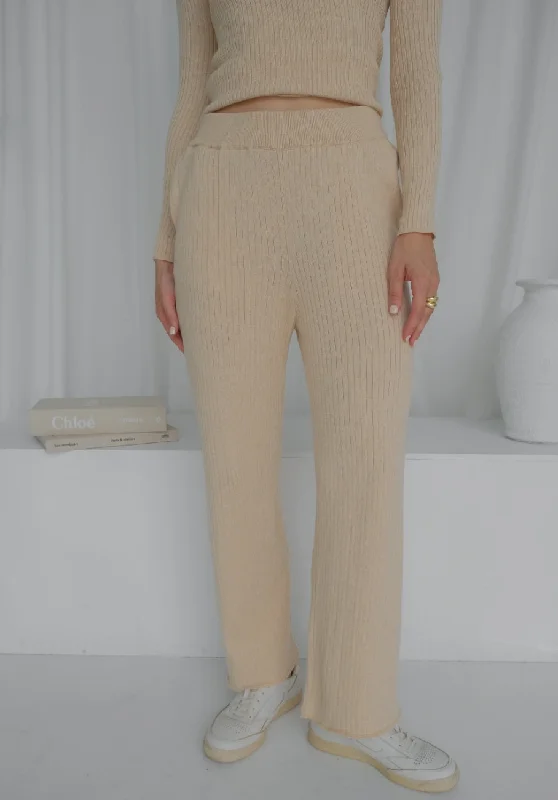 Miann & Co Womens - Penny Wide Leg Rib Pants - Truffle Stretch Fit Pants