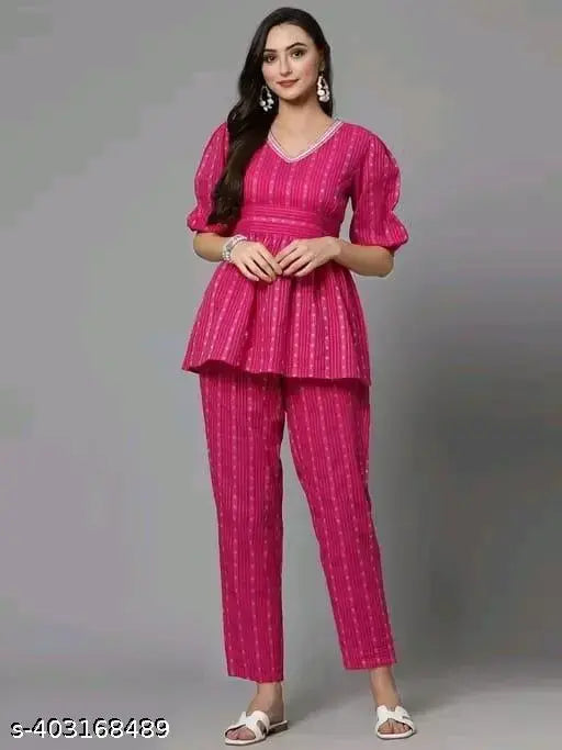 Cotton Stylish Top & Pant Set Elegant Palazzo Trousers