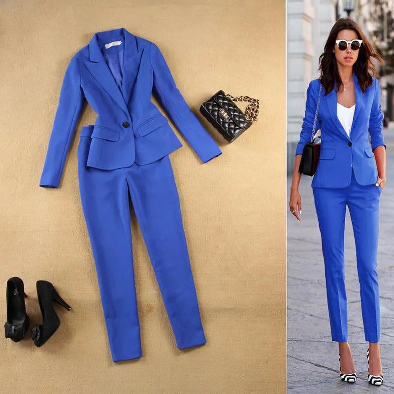 Pant Suits Set Women's Autumn Female Professional Office Lady Suit Classic Straight Pants Pant Suits Set Women's Autumn Female Professional Office Lady Suit Classic Straight Pants
