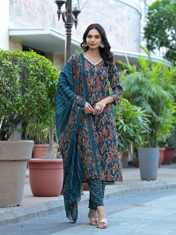 New Beautiful Design Rayon Kurta With Pant And Dupatta Soft Stretch Trousers