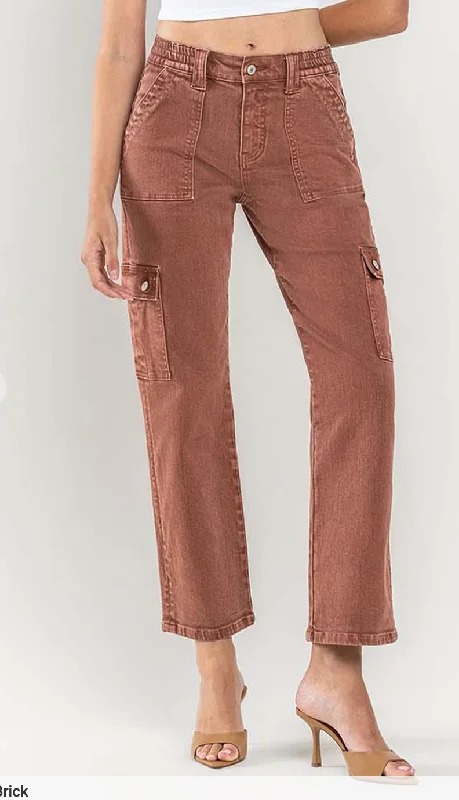 Vervet - High Rise Patch Pocket Cargo Pants Stretch Fit Pants