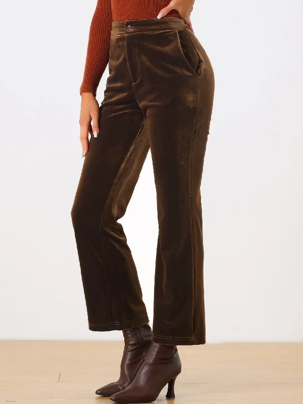 Elegant Straight Leg Velvet High Waist Ankle Pants Fashionable Sporty Pants
