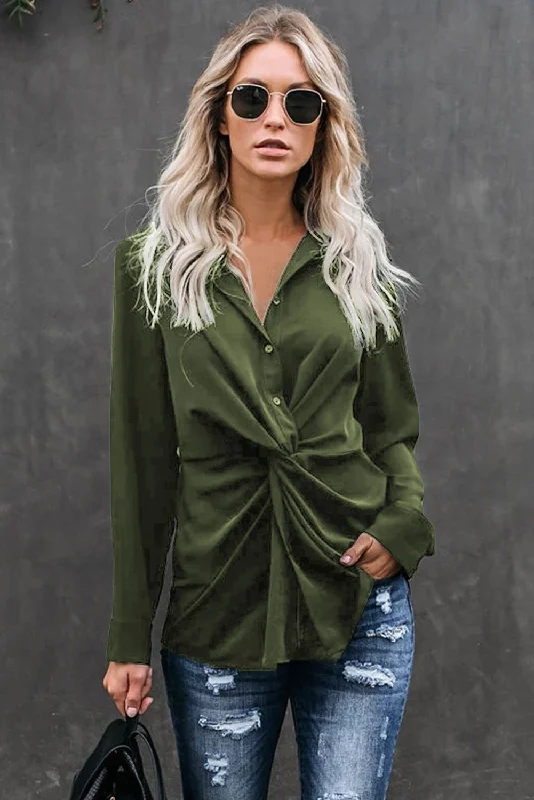 Classic Styles Green Button Down Twist Blouse