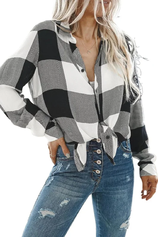 Women's Turn Down Collar Button Down Flannel Blouse