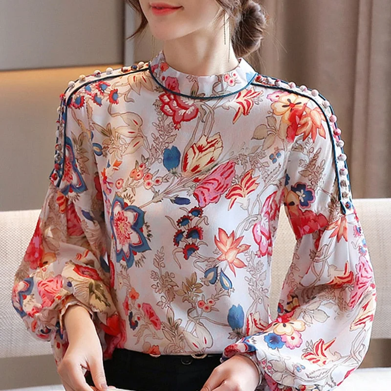 GLORIA Design Women's Fashion Premium Quality Luxury Style Floral Print Blouse