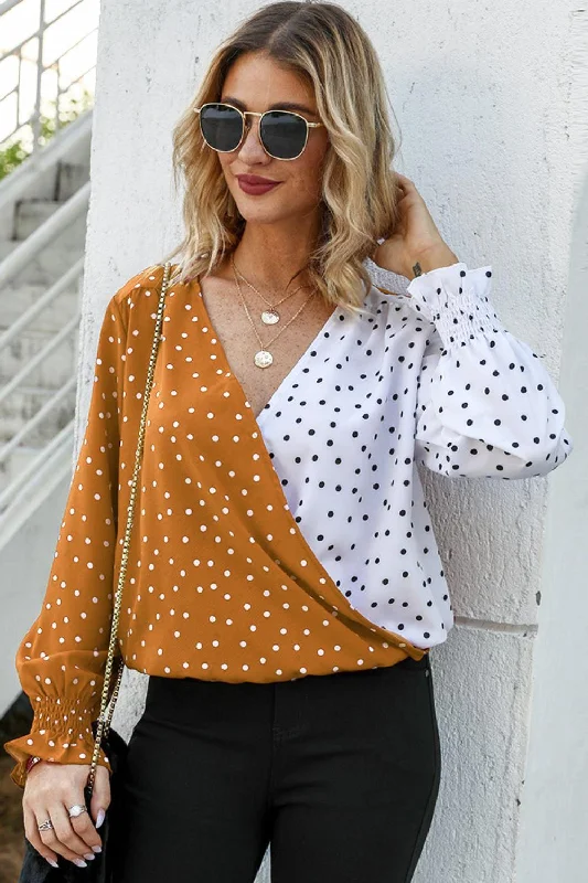 Polka Dot Surplice Neck Blouse