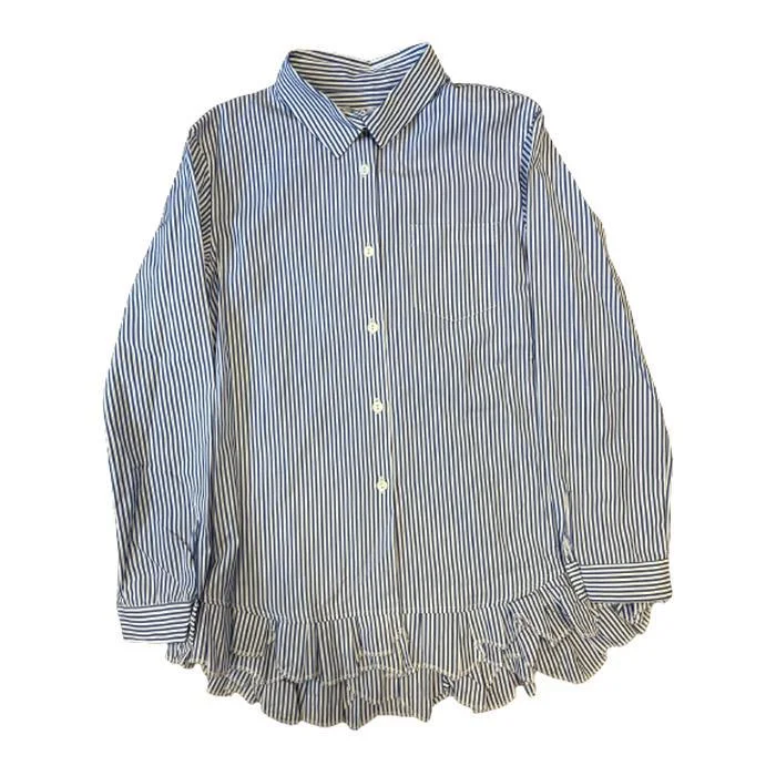 Girls Navy Striped Cotton Blouse