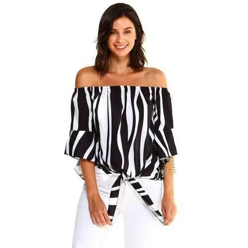 Women's Strapless Striped Bandage Blouse