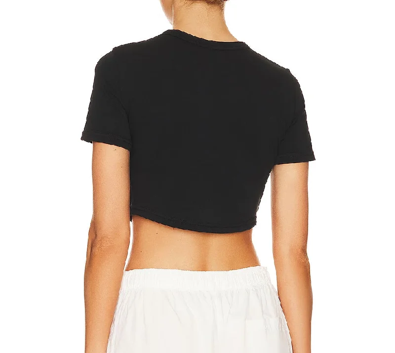 A.L.C. Women Wren Tee Black Short Sleeve Crew Neck Cotton Cropped Top