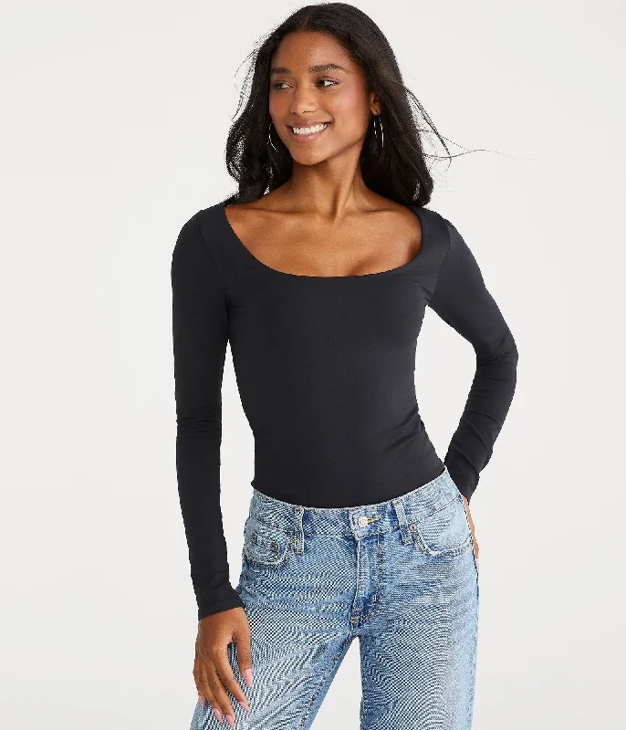 Aeropostale Long Sleeve Seriously Soft Sculpt Scoop-Neck Tee