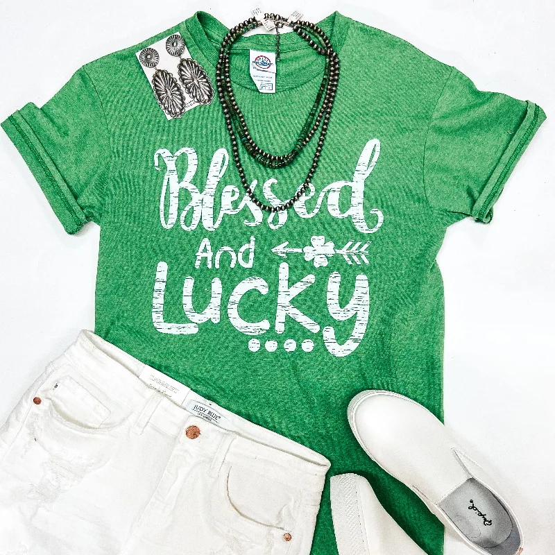 Last Chance Size Small | Blessed and Lucky Short Sleeve Graphic Tee in Green