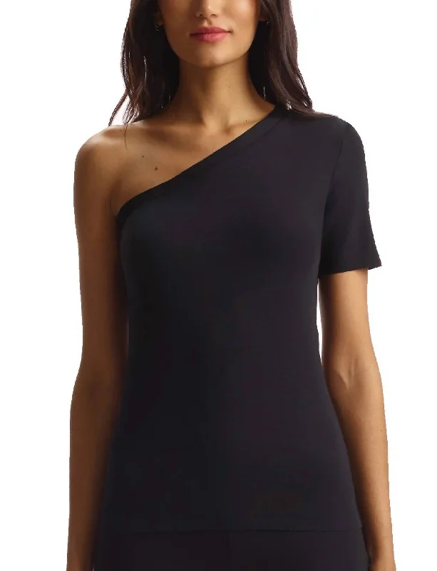 Essential Cotton One-Shoulder Tee In Black