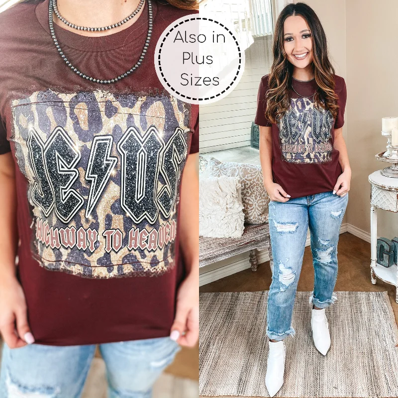 Last Chance Size Small & Large | Jesus Is The Highway To Heaven Short Sleeve Graphic Tee in Maroon