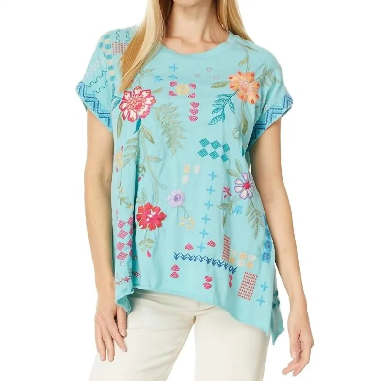 Katie Relaxed Drape Tee In Marine Blue