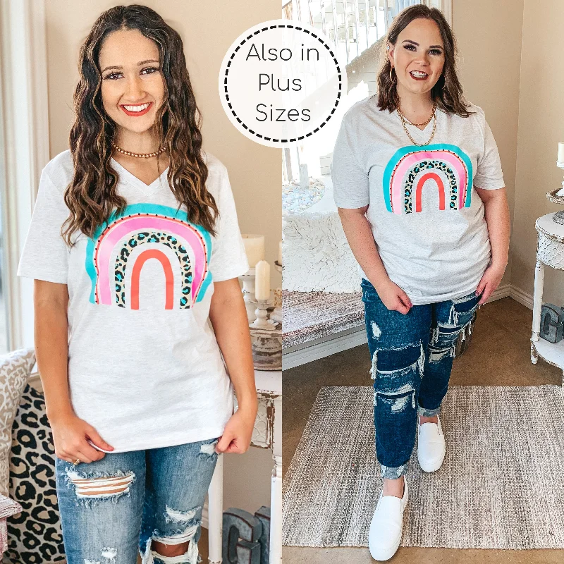 Last Chance Size Small & Large | Over The Rainbow Multi Color and Leopard Rainbow Graphic Tee in Heather Grey