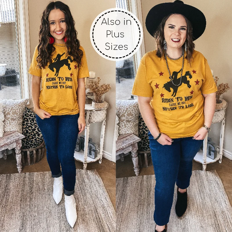 Ridin' To Win Bucking Horse Graphic Tee with Red Stars in Mustard Yellow