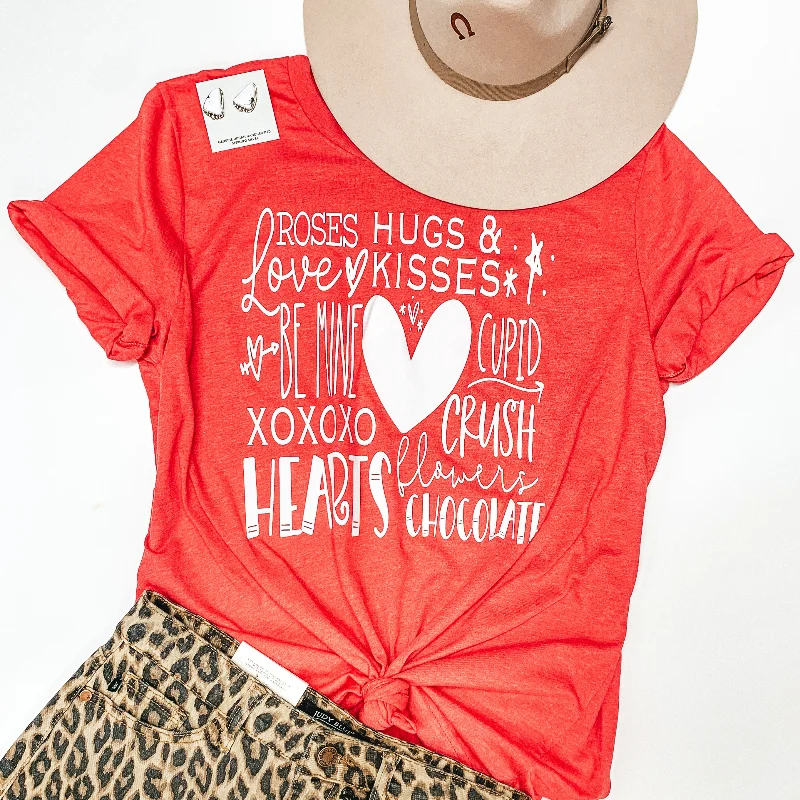 Roses, Hugs, & Kisses Crew Neck Graphic Tee in Heather Red